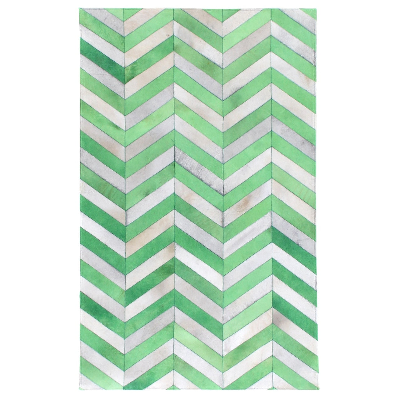 Natural Hide Hand Tufted Leather Hide White Green Area Rug 116 X 146