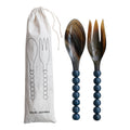 Natural Horn Salad Spoon And Fork Server With Marbled Resin Ball Handles 11.75 L X 2.25 W X 1.0 H