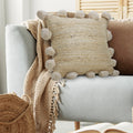 Natural Jute Throw Pillow With Pom Pom Border