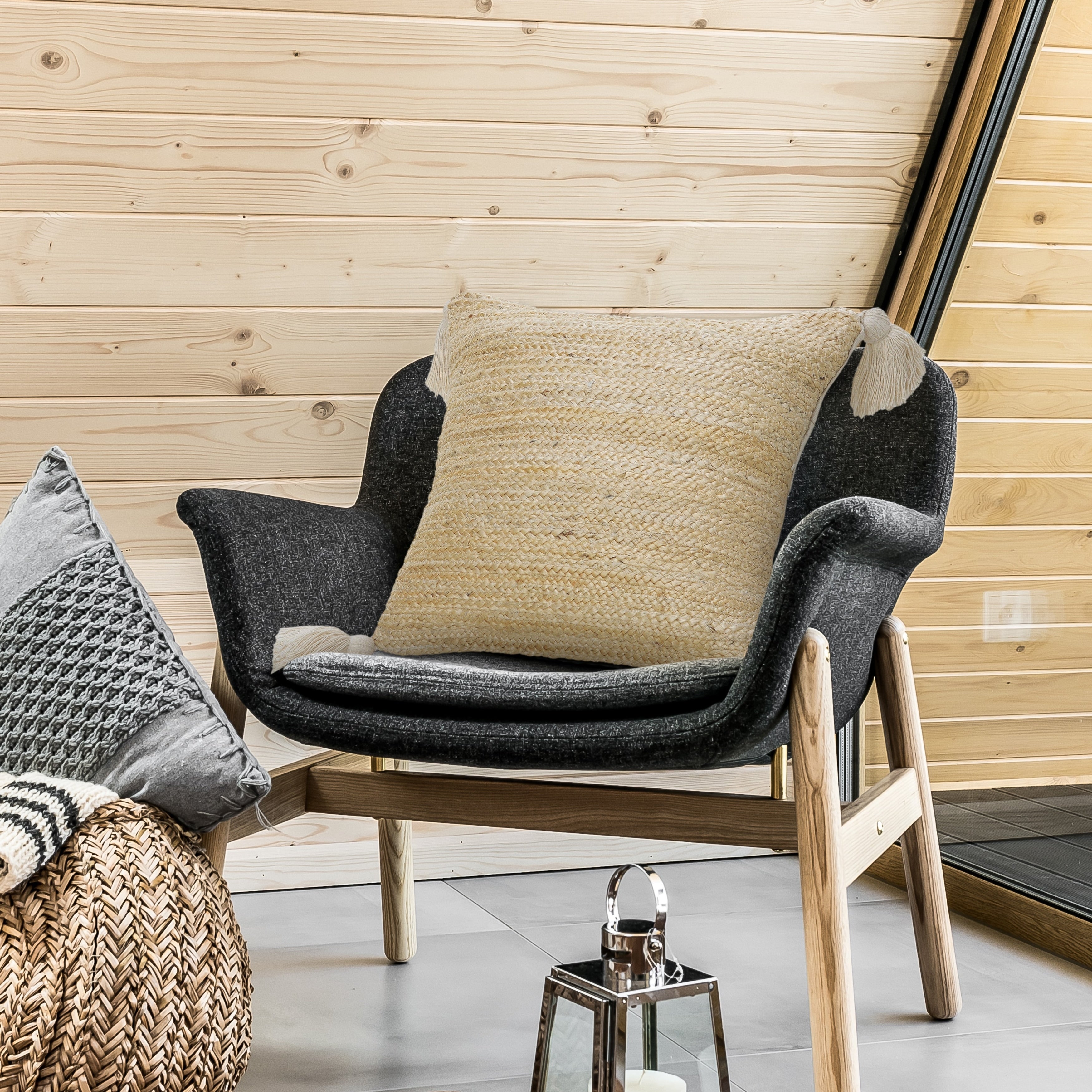 Natural Jute Throw Pillow With Tassels