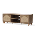Natural Oak Finish Engineered Wood Tv Console With Pine Round Ball Legs 18.9 H X 55.12 W X 15.75 D