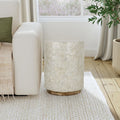 East At Mains Sable Off White Wood And Capiz Round Accent Table
