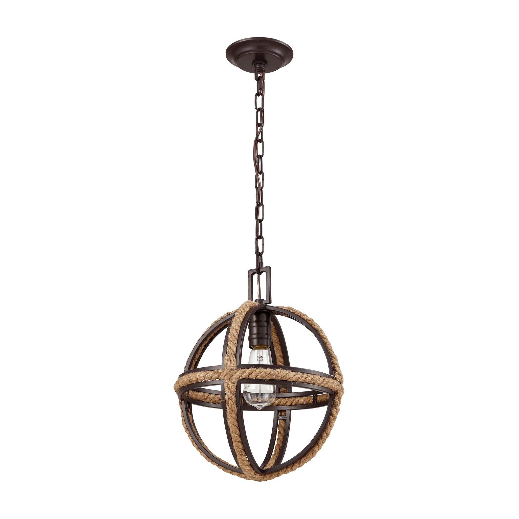 Natural Rope 12 Inch Wide 1 Light Mini Pendant In Oil Rubbed Bronze 12In W X 12In D X 15In H