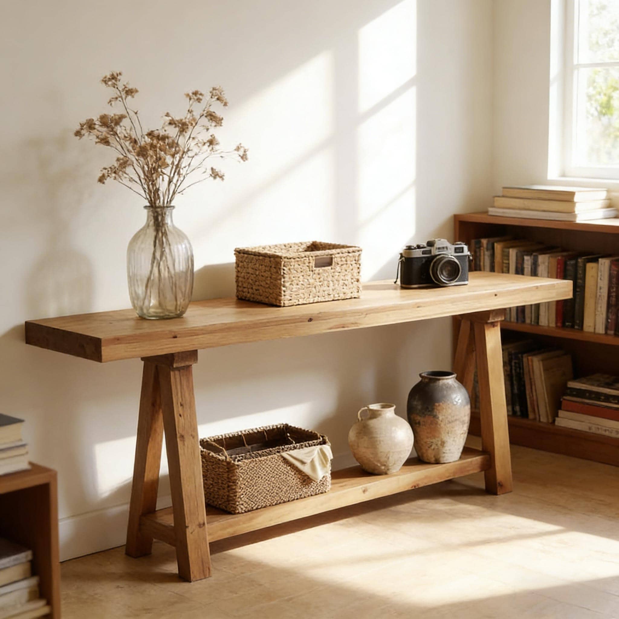 Natural Style Coffee Table Wood Entryway Table Stylish Console Table
