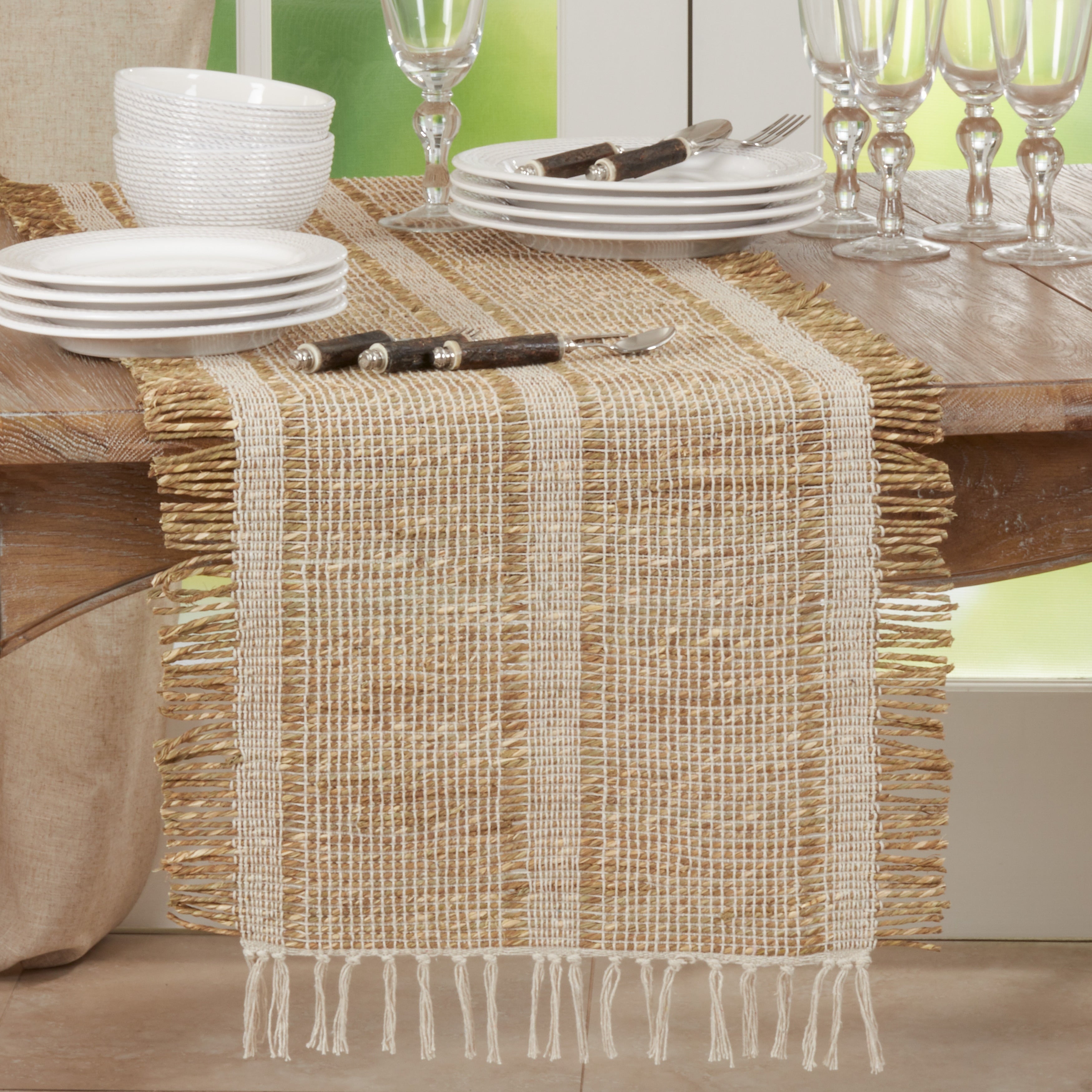 Natural Table Runner With Asiatic Grass Design