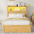 Natural Twin Size Platform Bed Frame With Drawers Storage Headboard