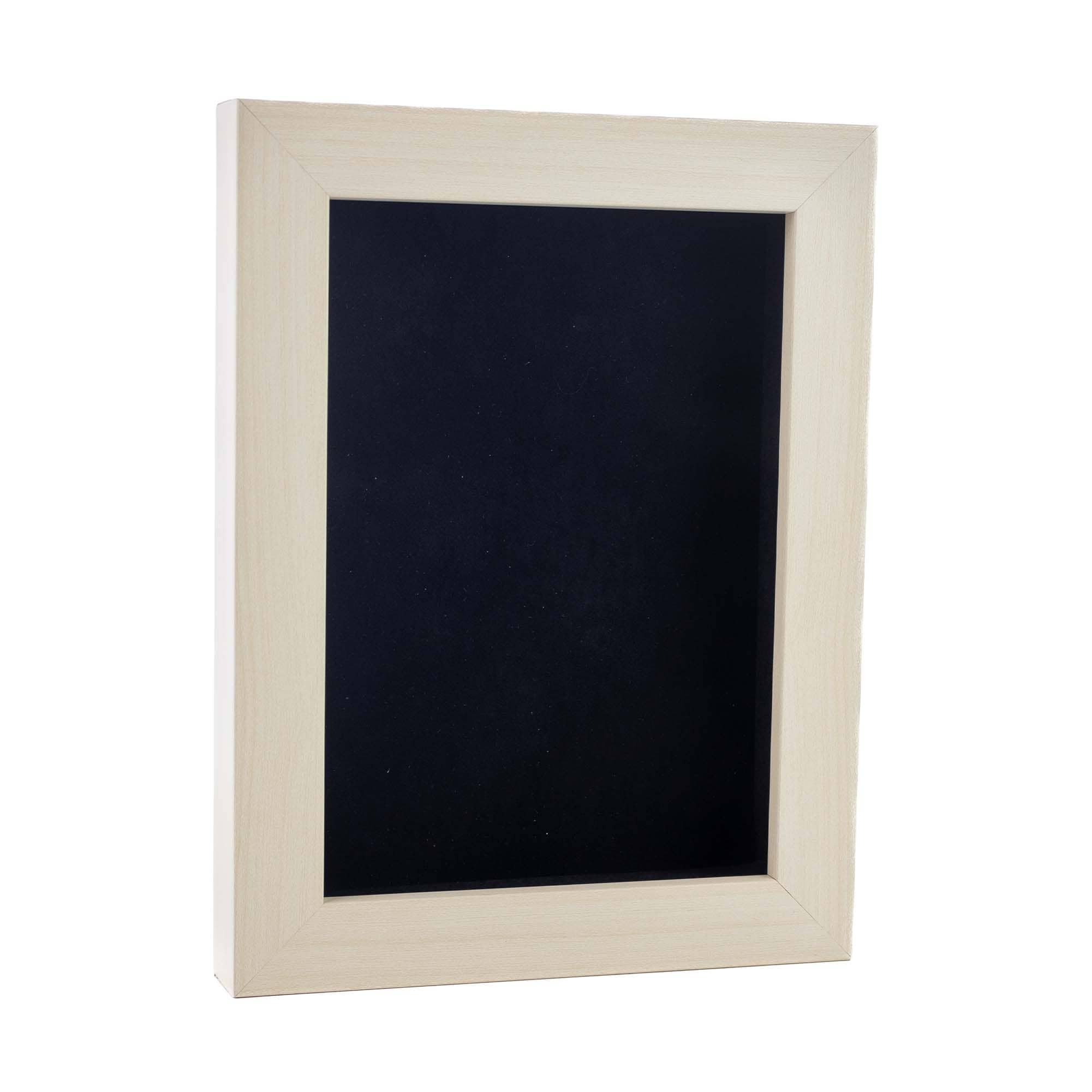 Natural Whitewash Wood Shadow Box Frame With Acrylic Front Black Suede Backing 30 Sizes