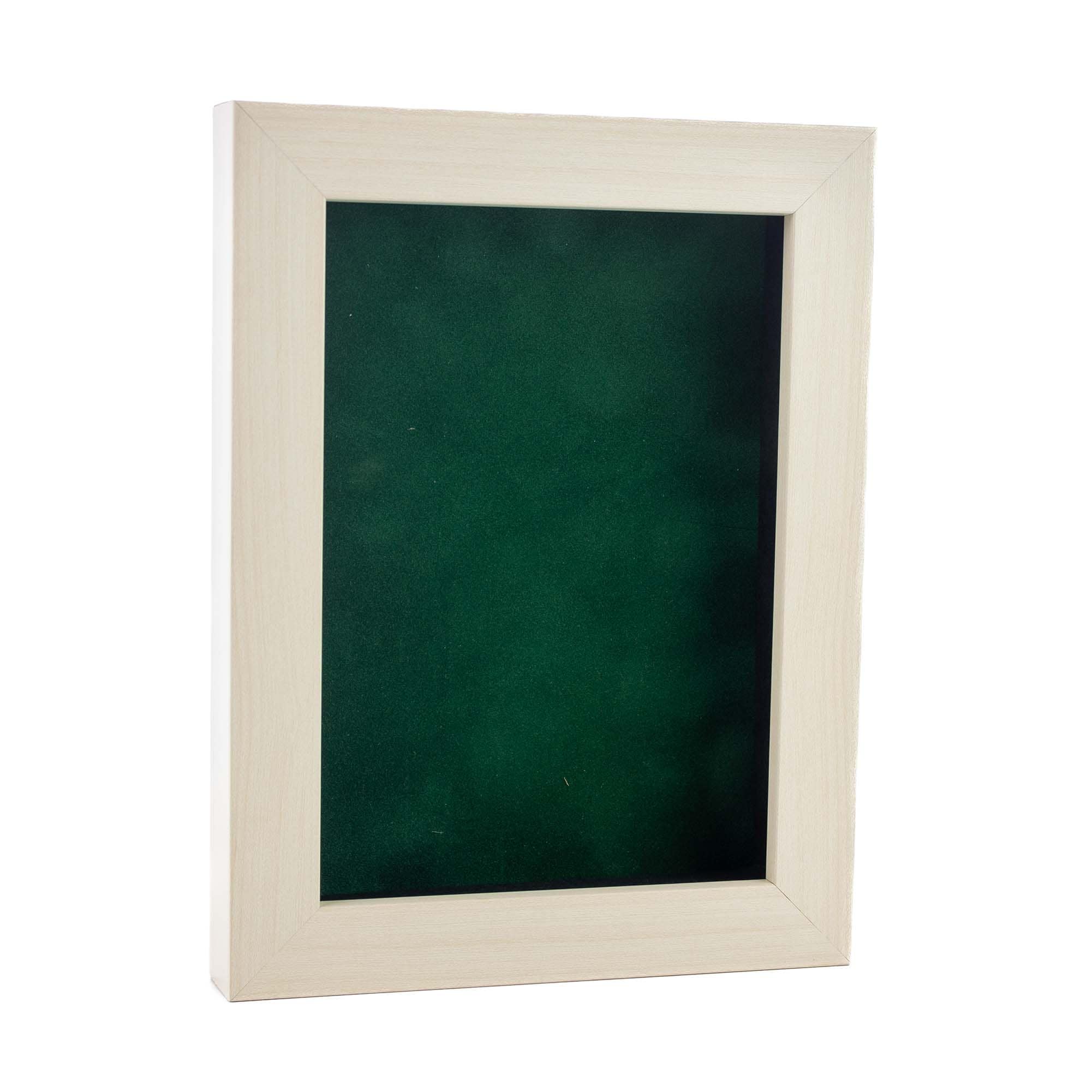 Natural Whitewash Wood Shadow Box Frame With Acrylic Front Forest Green Suede Backing 30 Sizes