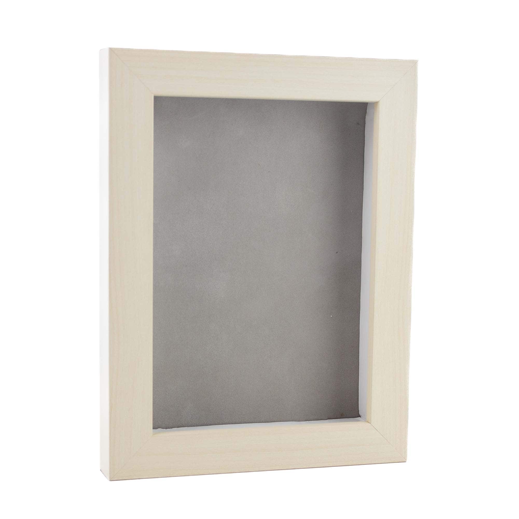 Natural Whitewash Wood Shadow Box Frame With Acrylic Front Light Brown Suede Backing 30 Sizes