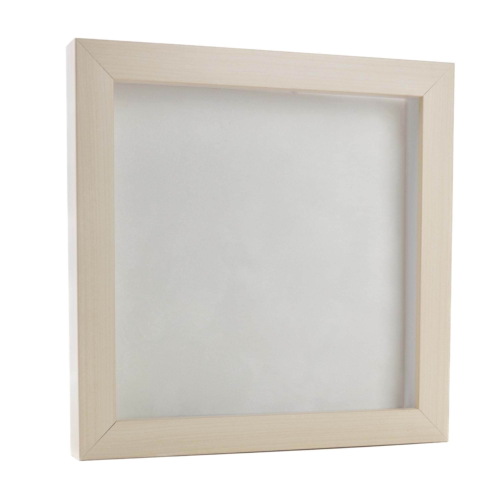 Natural Whitewash Wood Shadow Box Frame With Acrylic Front White Suede Backing 30 Sizes