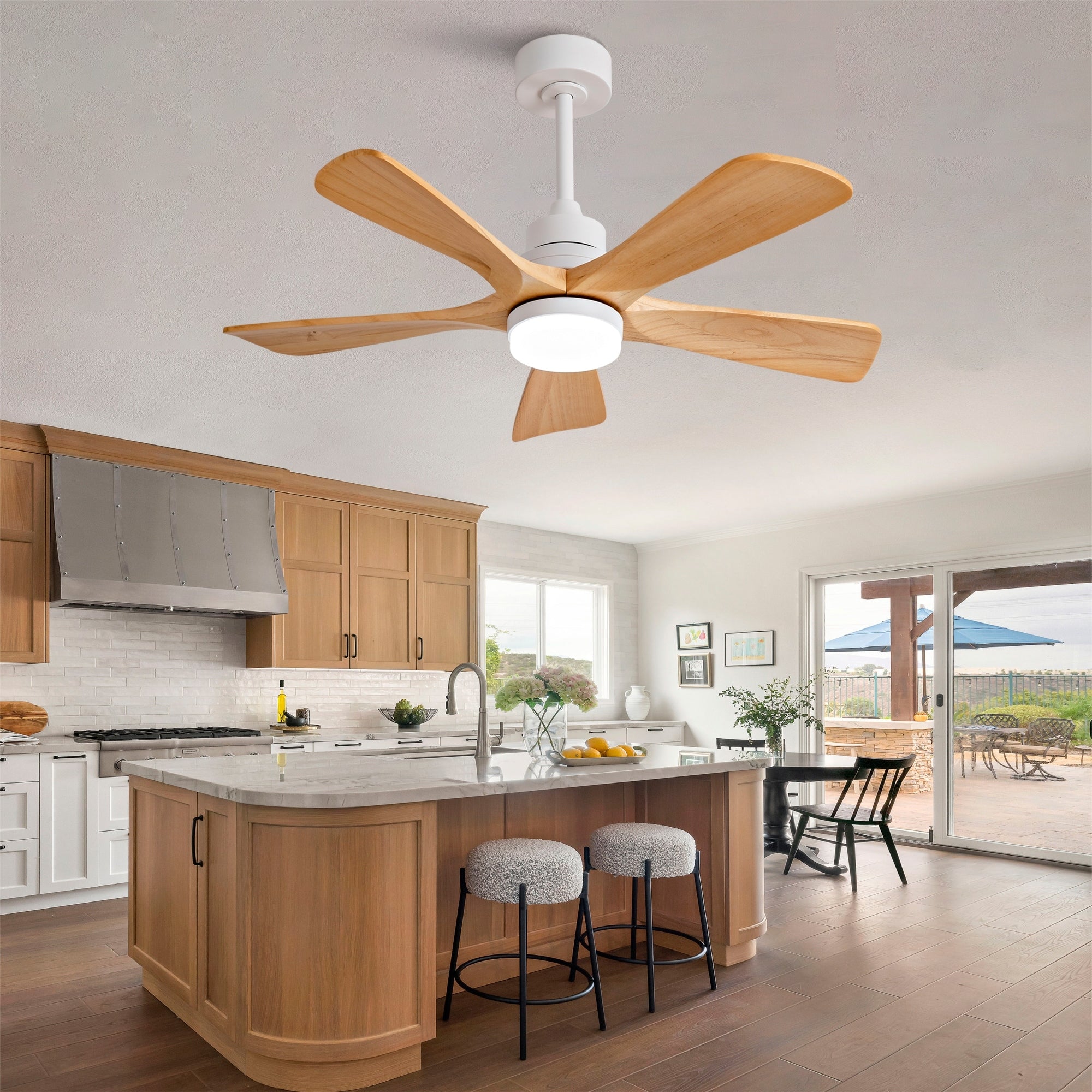 Natural Wood Bedroom Ceiling Fan With Dimmable Led Light