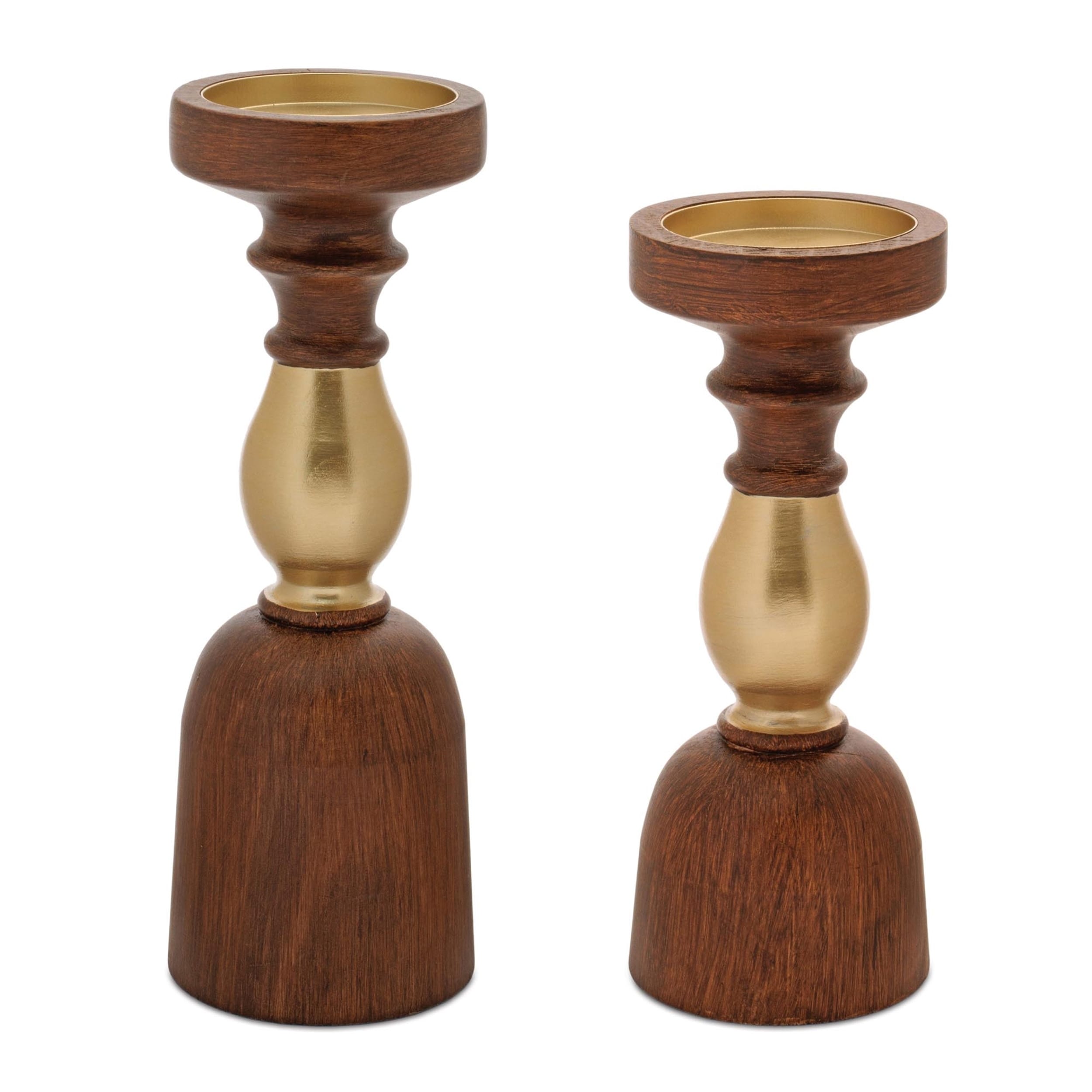 Natural Wood Candle Holder With Metal Accent Set Of 2