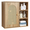 Natural Wood Grain Wall Cabinet With Arched Faux Rattan Door 23H