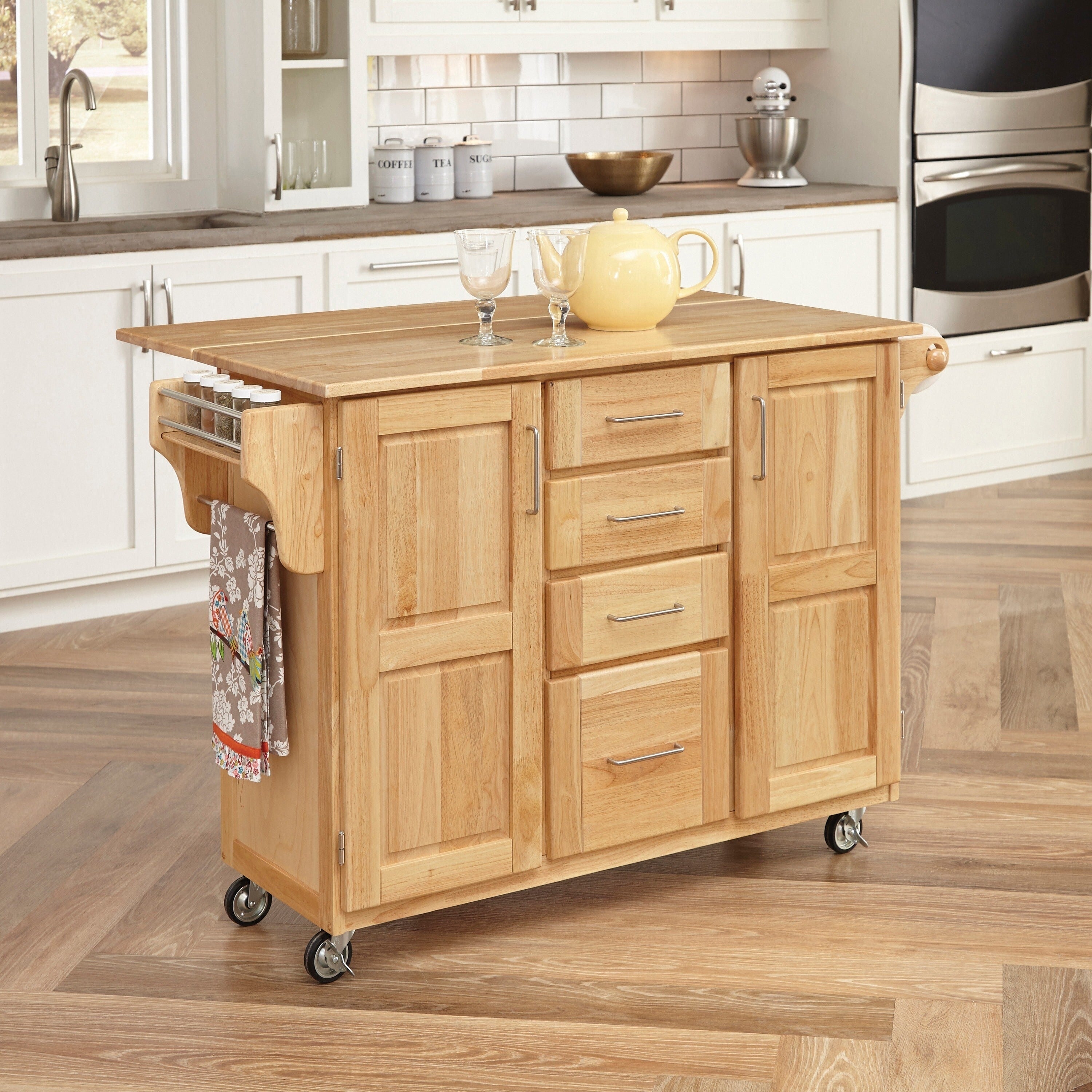 Copper Grove Puff Island Breakfast Bar Kitchen Cart With Natural Wood Top