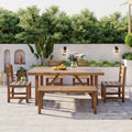Natural Wood Patio Dining Set Outdoor Dining Table Chair Set With Bench And Rectangular Dining Table