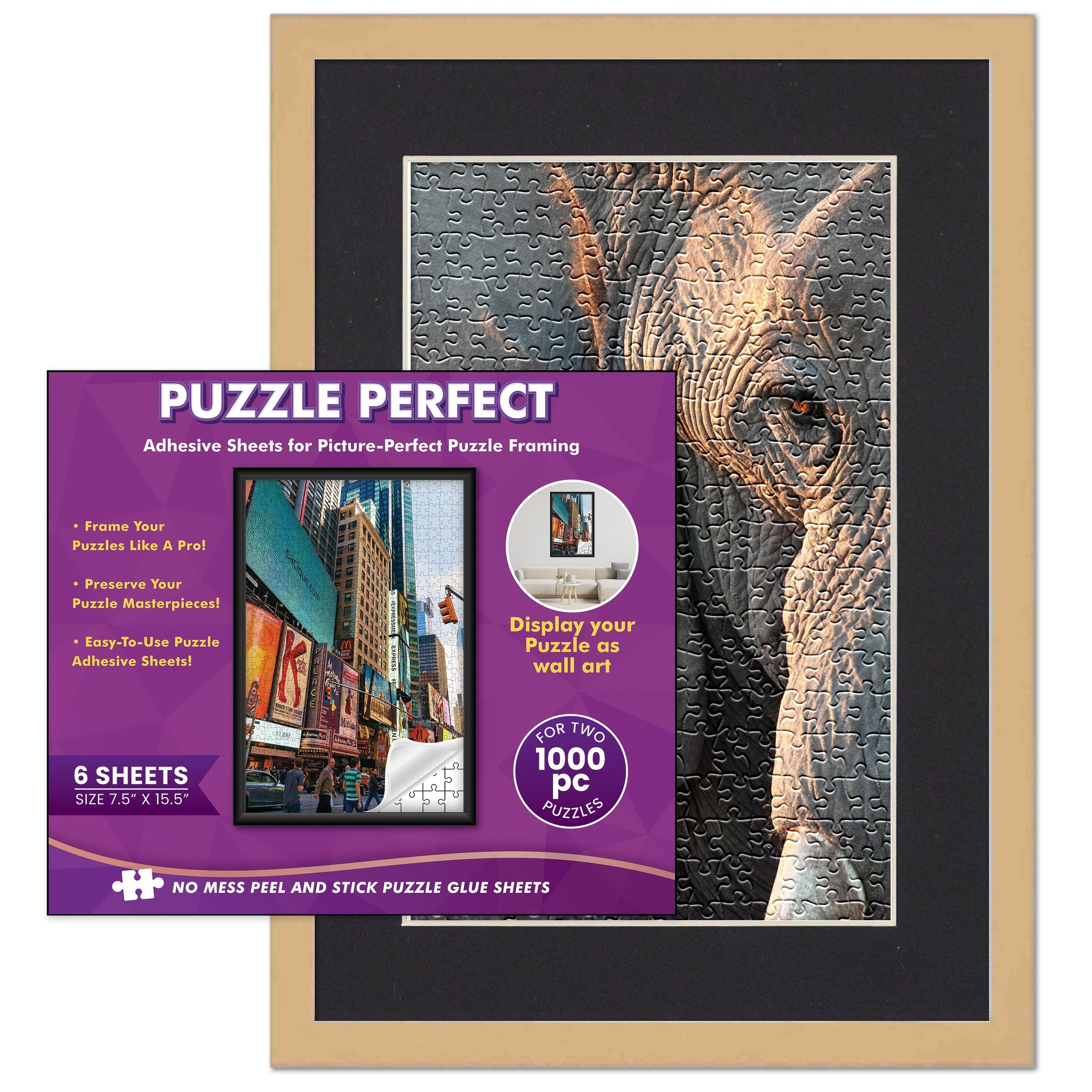 Natural Wood Puzzle Frame Kit With Glue Sheets Black Mat Backing Uv Acrylic Available In 20 Popular Sizes