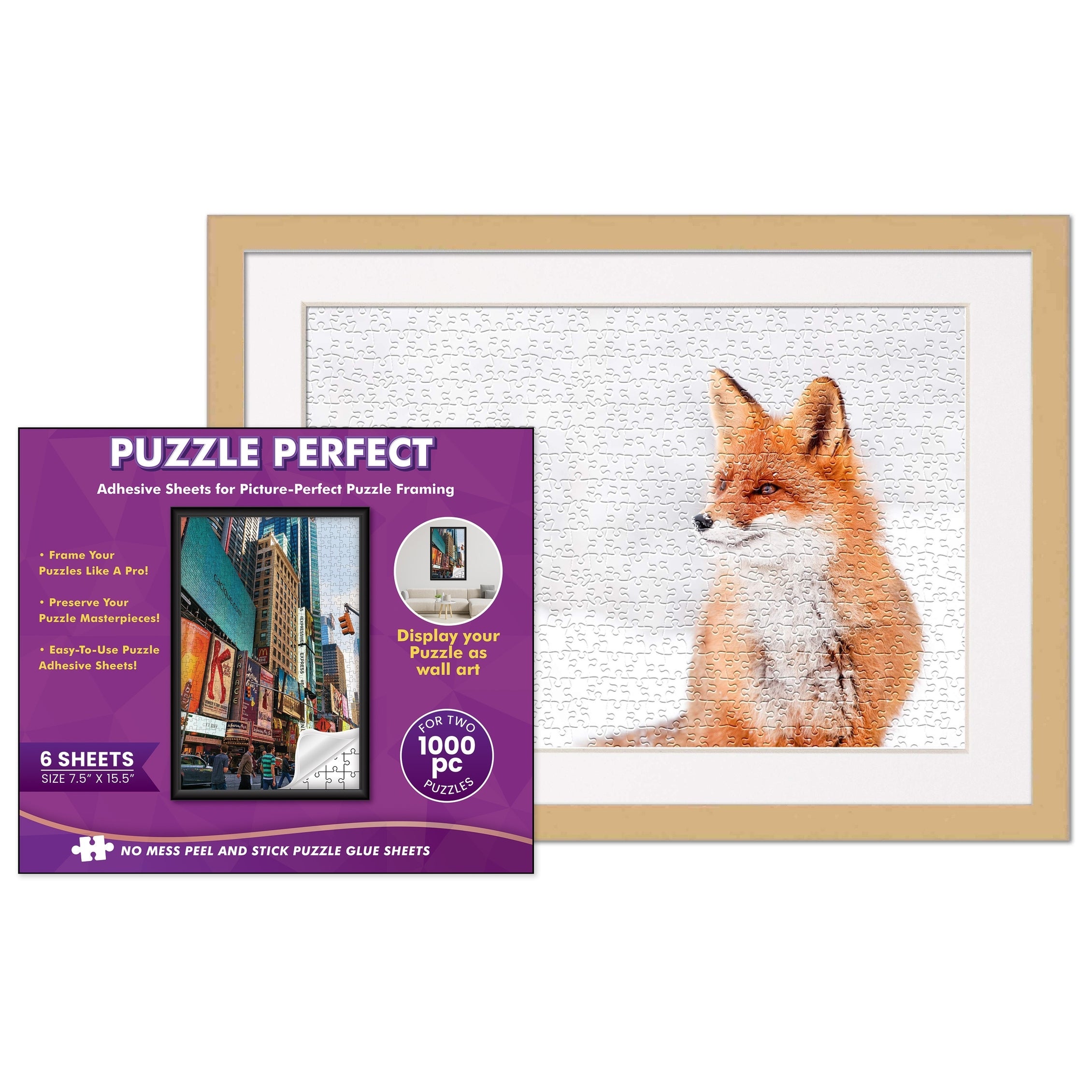 Natural Wood Puzzle Frame Kit With Glue Sheets White Mat Backing Uv Acrylic Available In 20 Popular Sizes