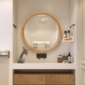 Natural Wood Round Wall Mirror 23.62 Minimalist Decorative Mirror For Bathroom Vanity Living Room Sleek Solid Wood Frame