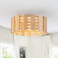 Natural Wood Slat Semi Flush Mount Light Single Modern Rustic Ceiling Dia. 13.78 Inch