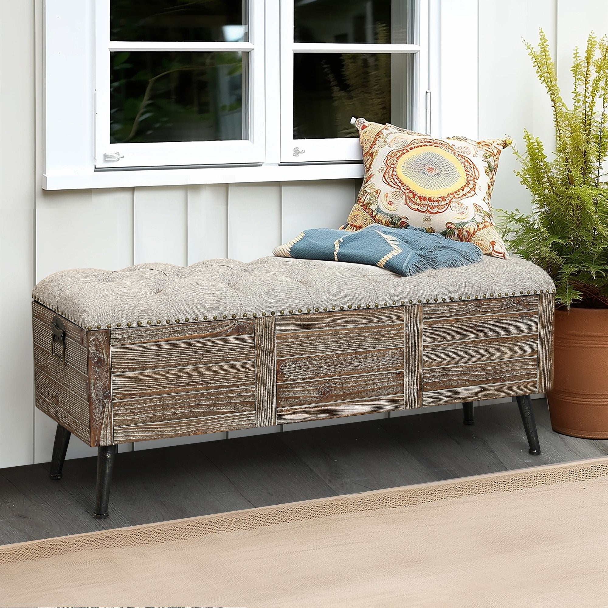 48In. Upholstered Wood Bench