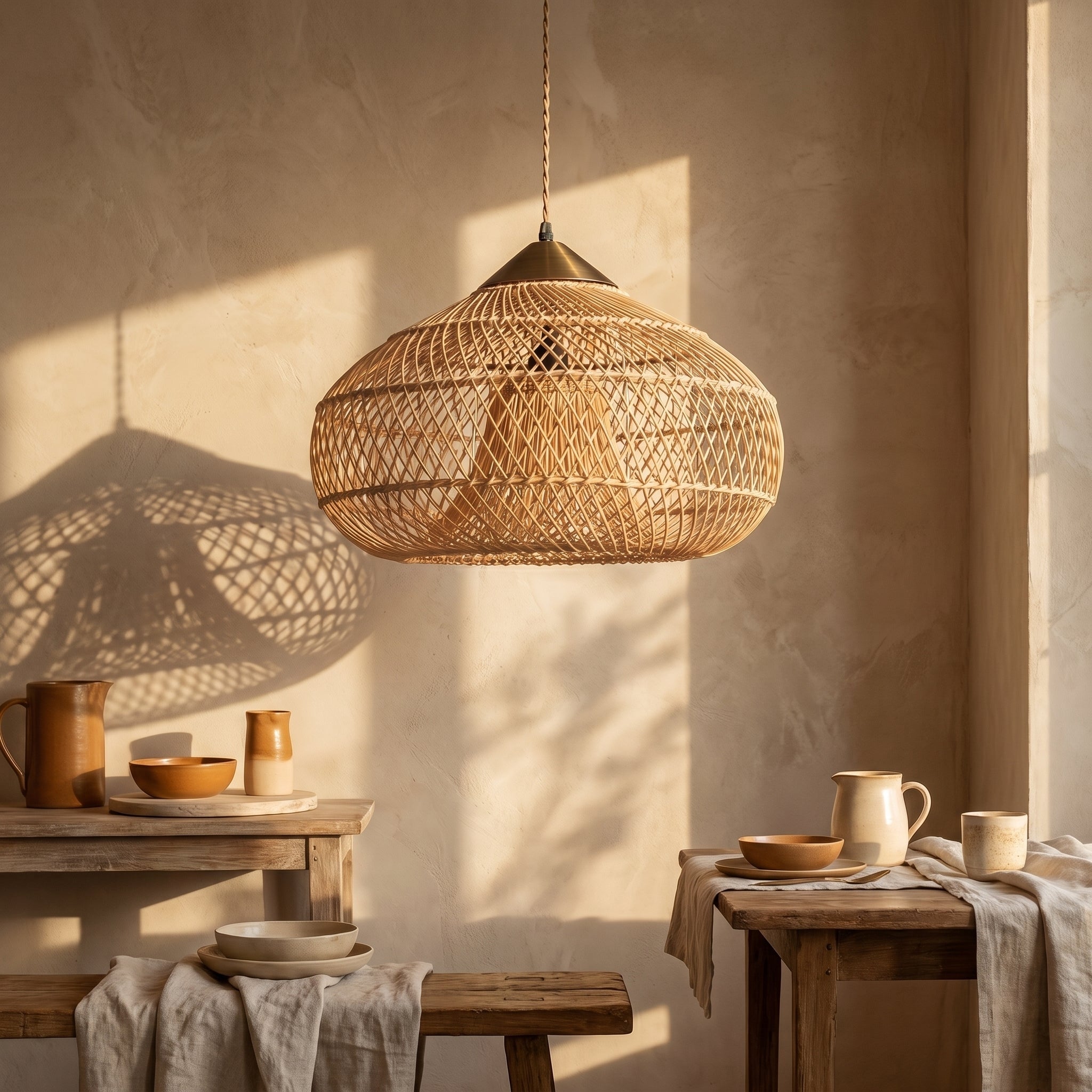 Natural Woven Rattan Pendant Light Wabi Sabi Dome Ceiling Fixture For Dining Room Or Kitchen 18 Wide