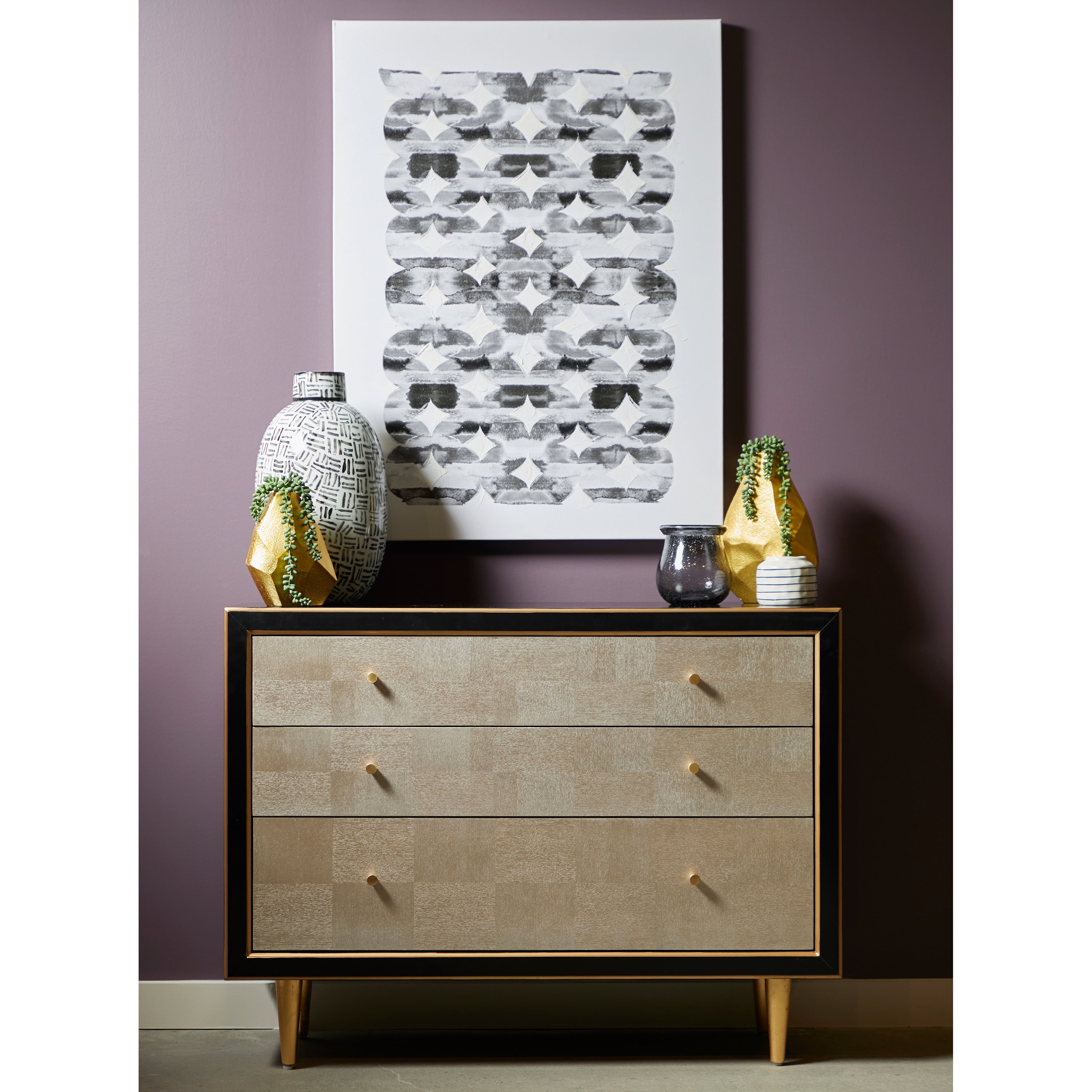 Natural And Black 3 Drawer Sideboard Chest