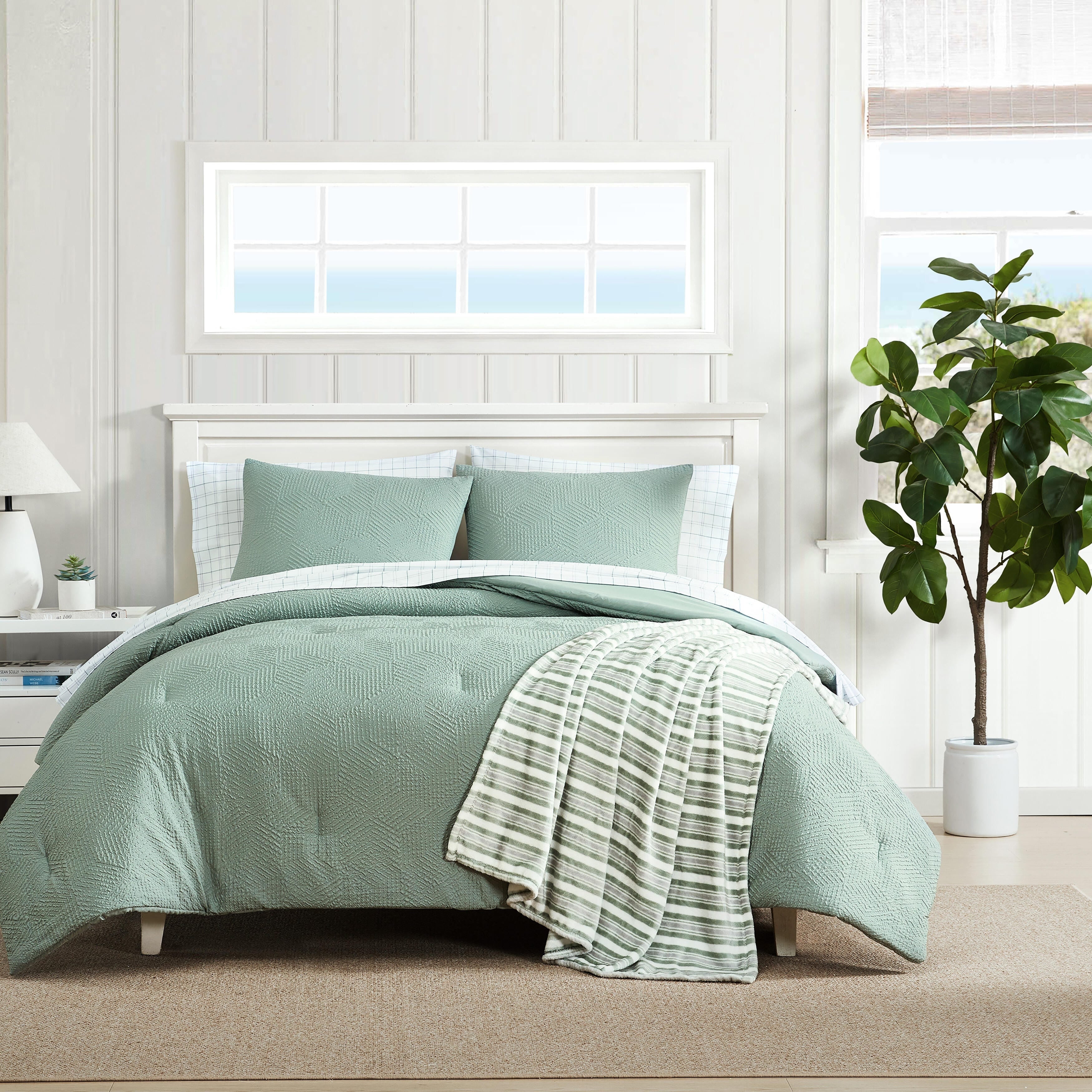 Nautica Broken Lines Embossed Green 8 Piece Comforter Bonus Set