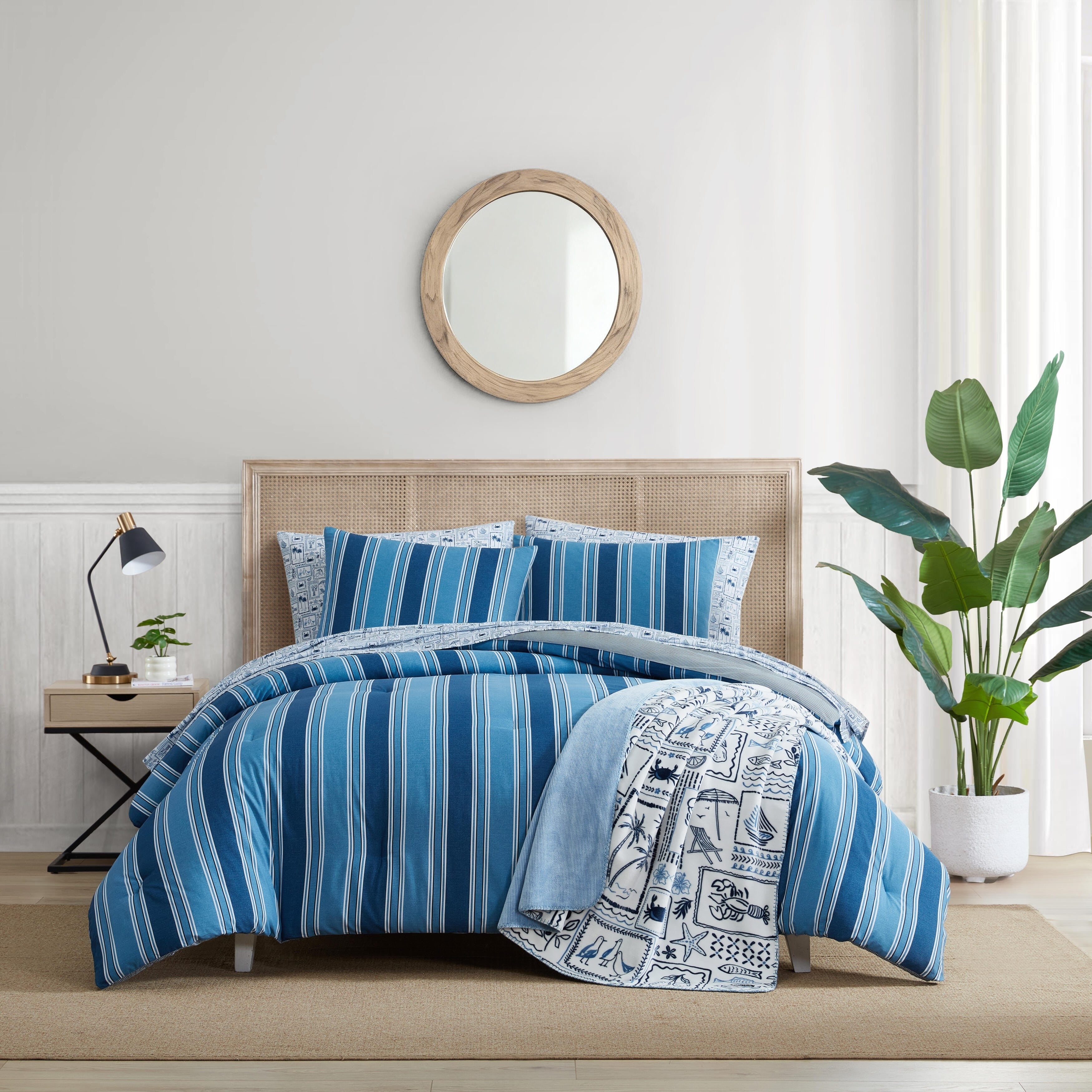 Nautica Gilpin Stripe Penny Pinstripe Reversible Cotton Comforter Set Coastal Blue