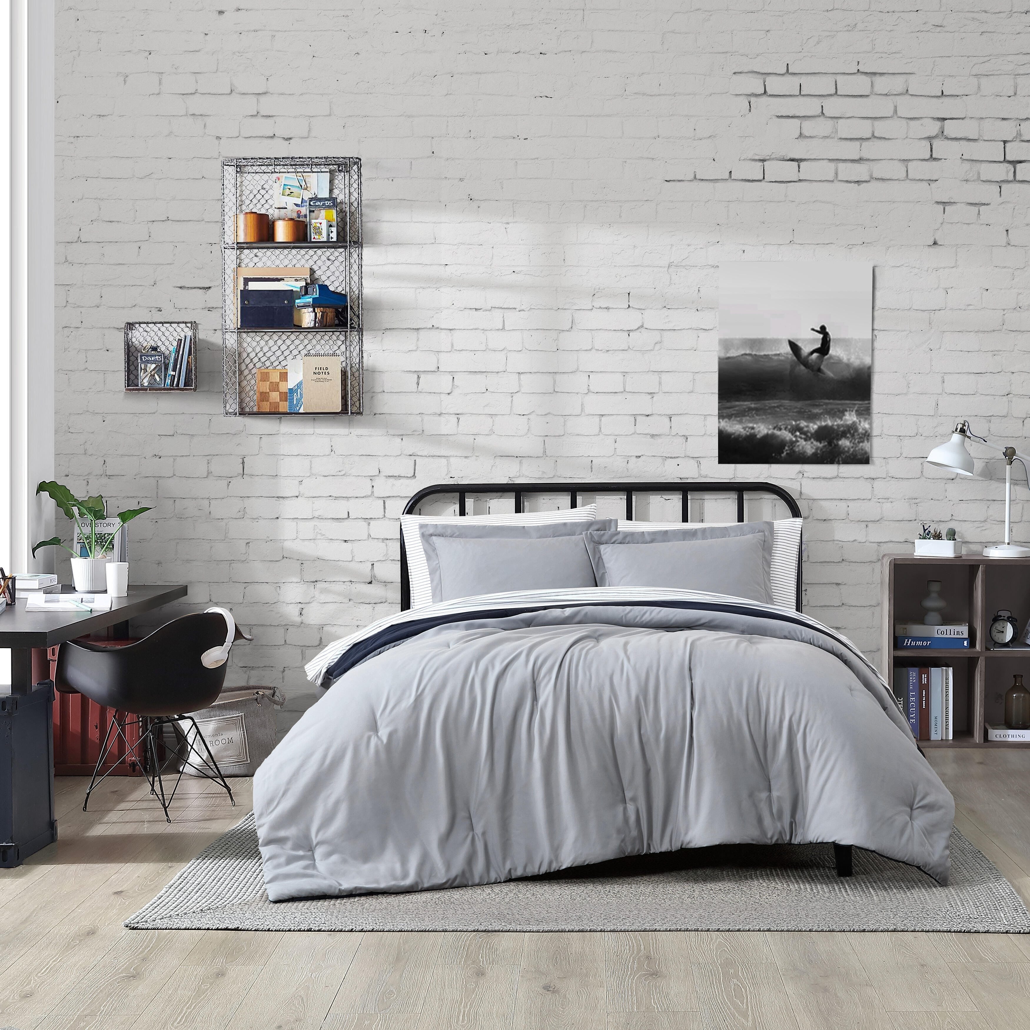 Nautica Hayes Solid Reversible Grey Comforter Bonus Set