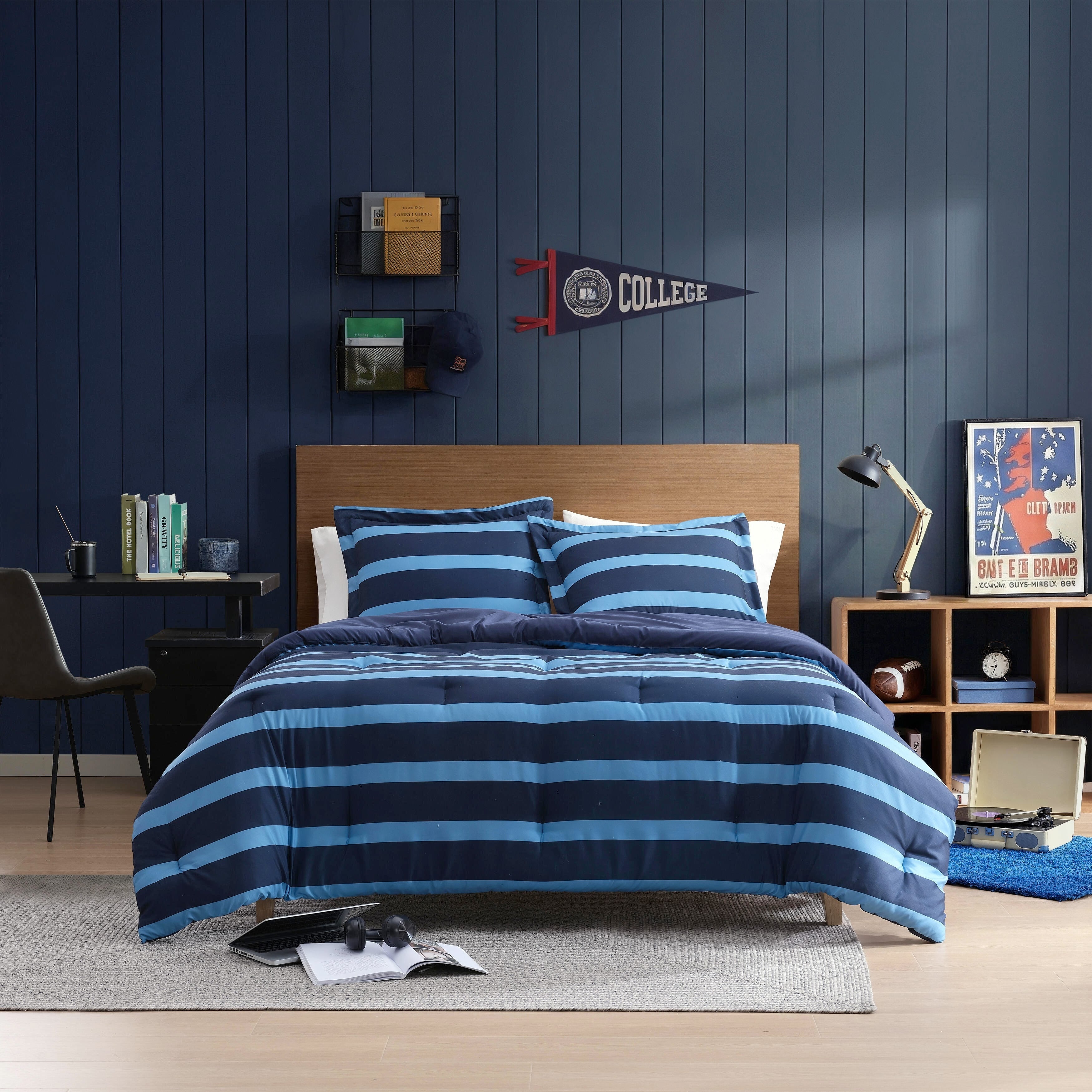 Nautica Keelson Stripe Reversible Blue Comforter Set
