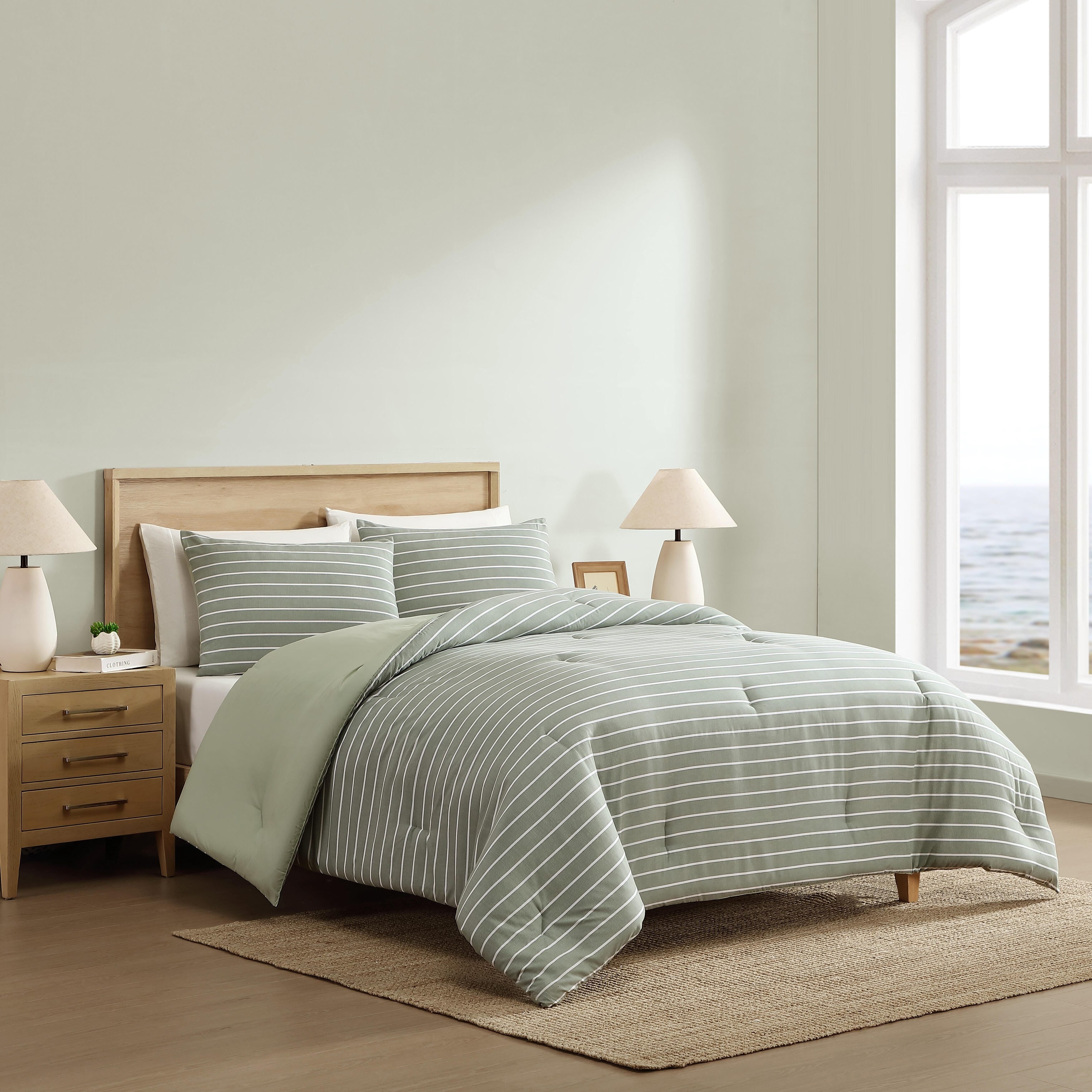 Nautica Park Stripe Reversible Green Comforter Set