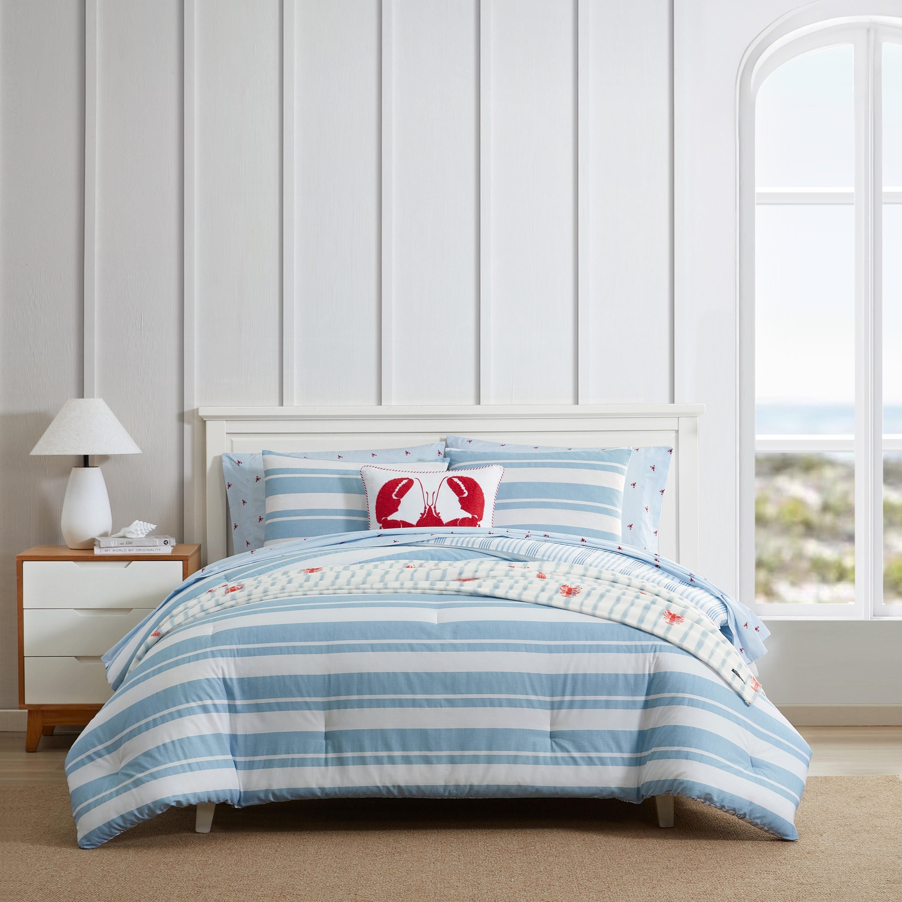 Nautica Riverside Stripe Reversible Fine Pattern Cotton Coastal Comforter Blue