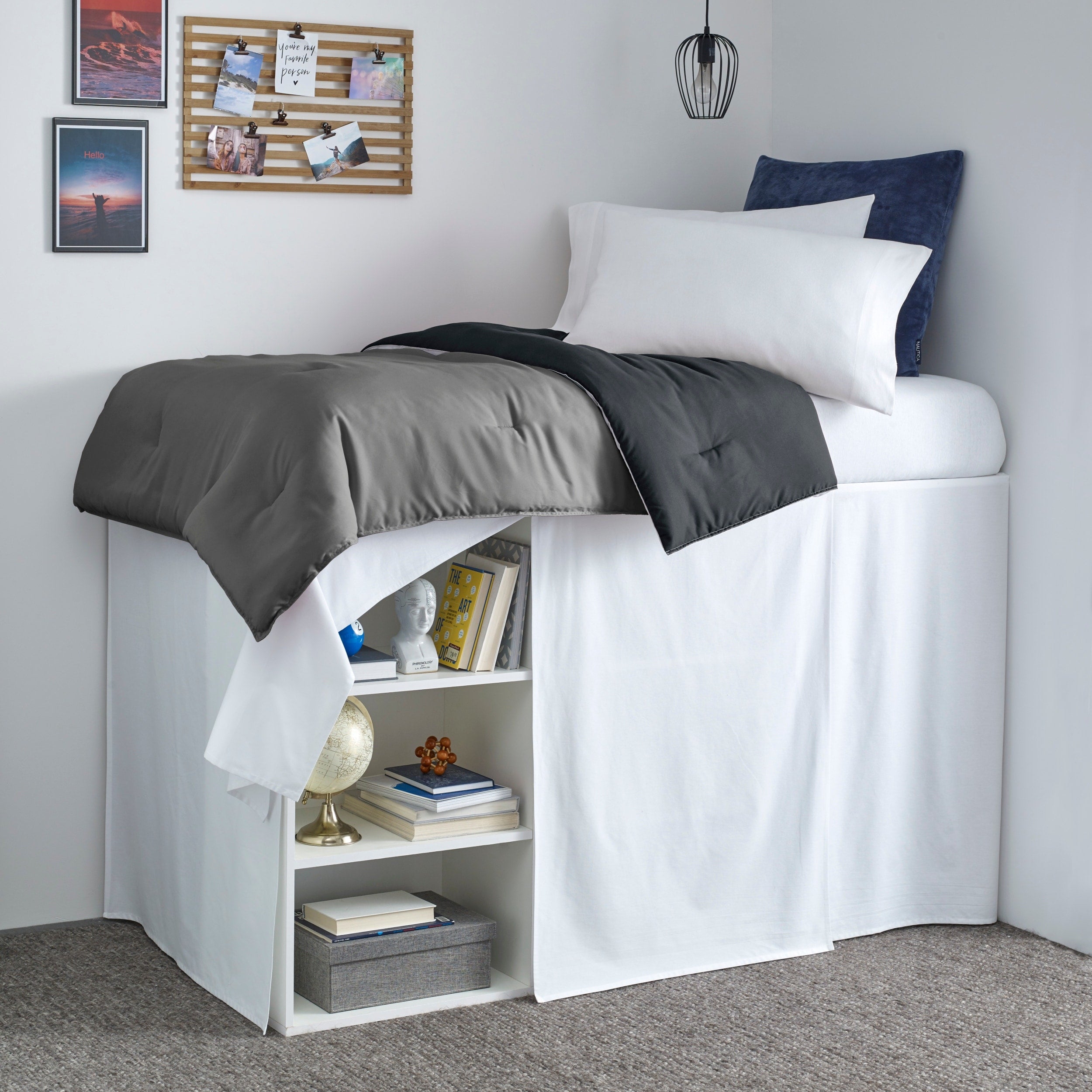 Nautica Solid Cotton White Twin Extra Long Dorm Bedskirt Panel