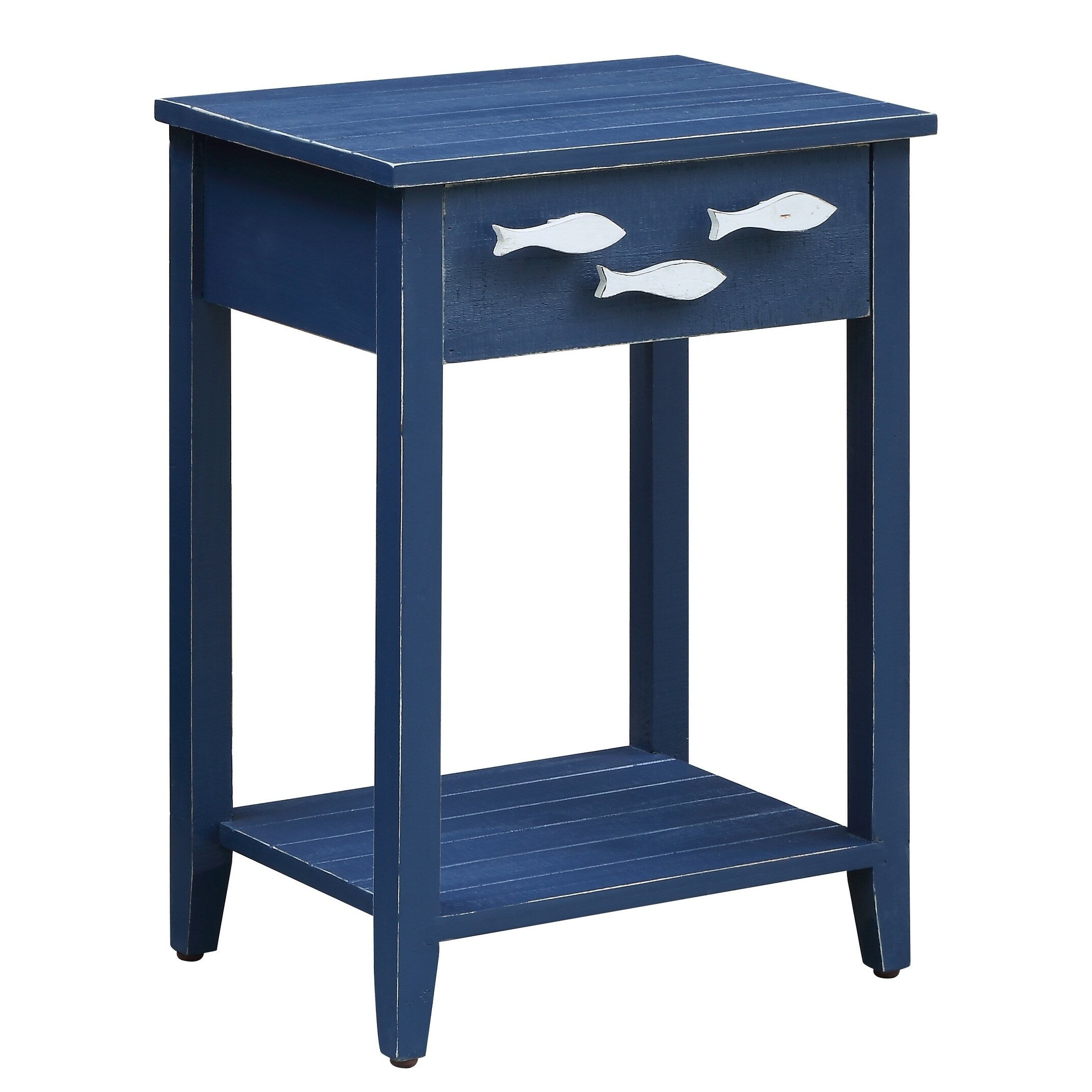 Nautical Navy 1 Drawer Accent Table With Fish Hardware