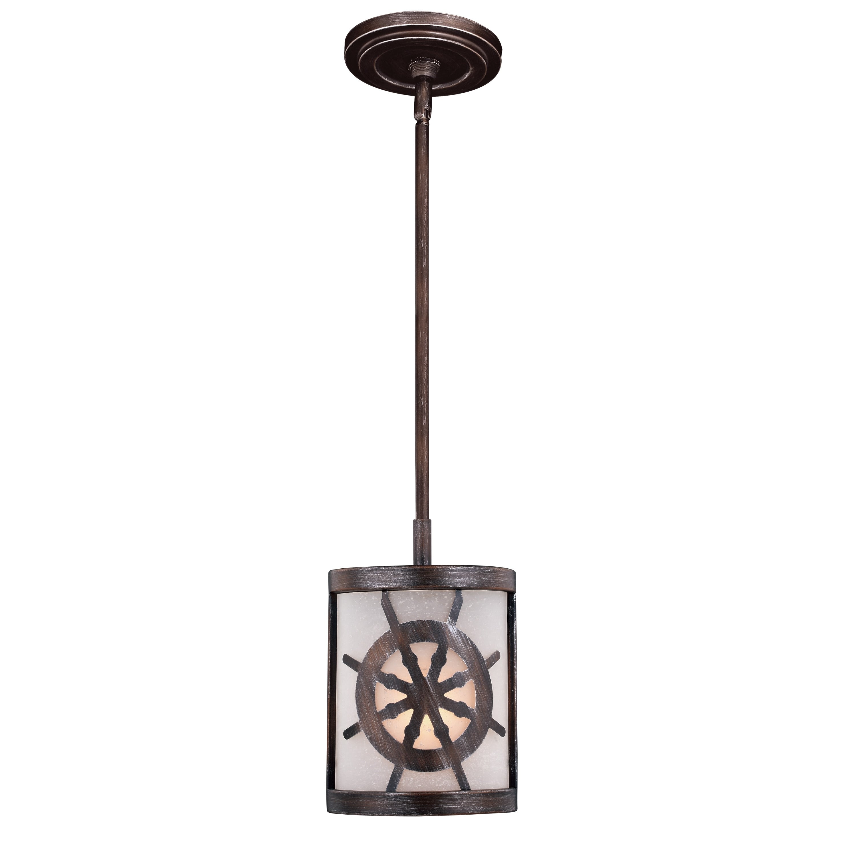 Nautique Bronze Coastal Drum Mini Pendant Ceiling Light White Glass 6.25 In W X 12.25 In H X 6.25 In D