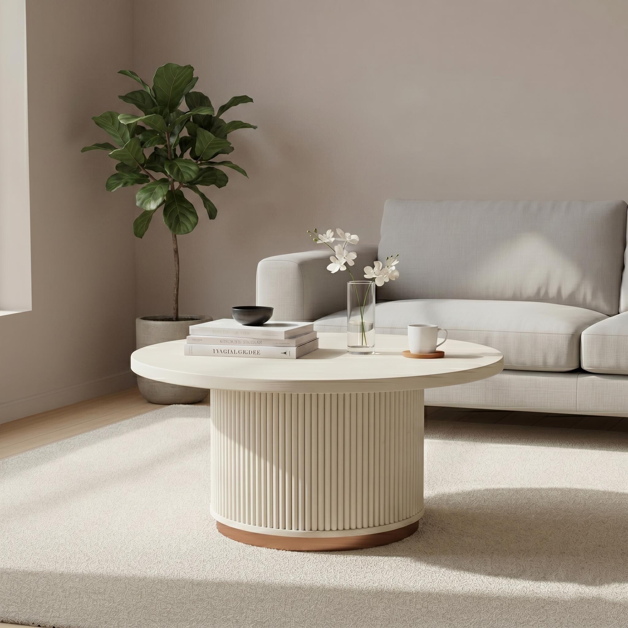 Navine Transitional Wood Hidden Storage Round Coffee Table By Sevita 36 D X 18 H