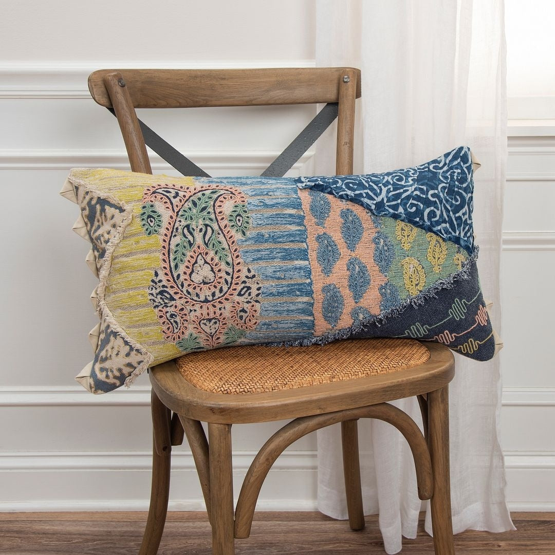 Rizzy Home Navy Green Yellow Abstract 14 X26 Filled Pillow