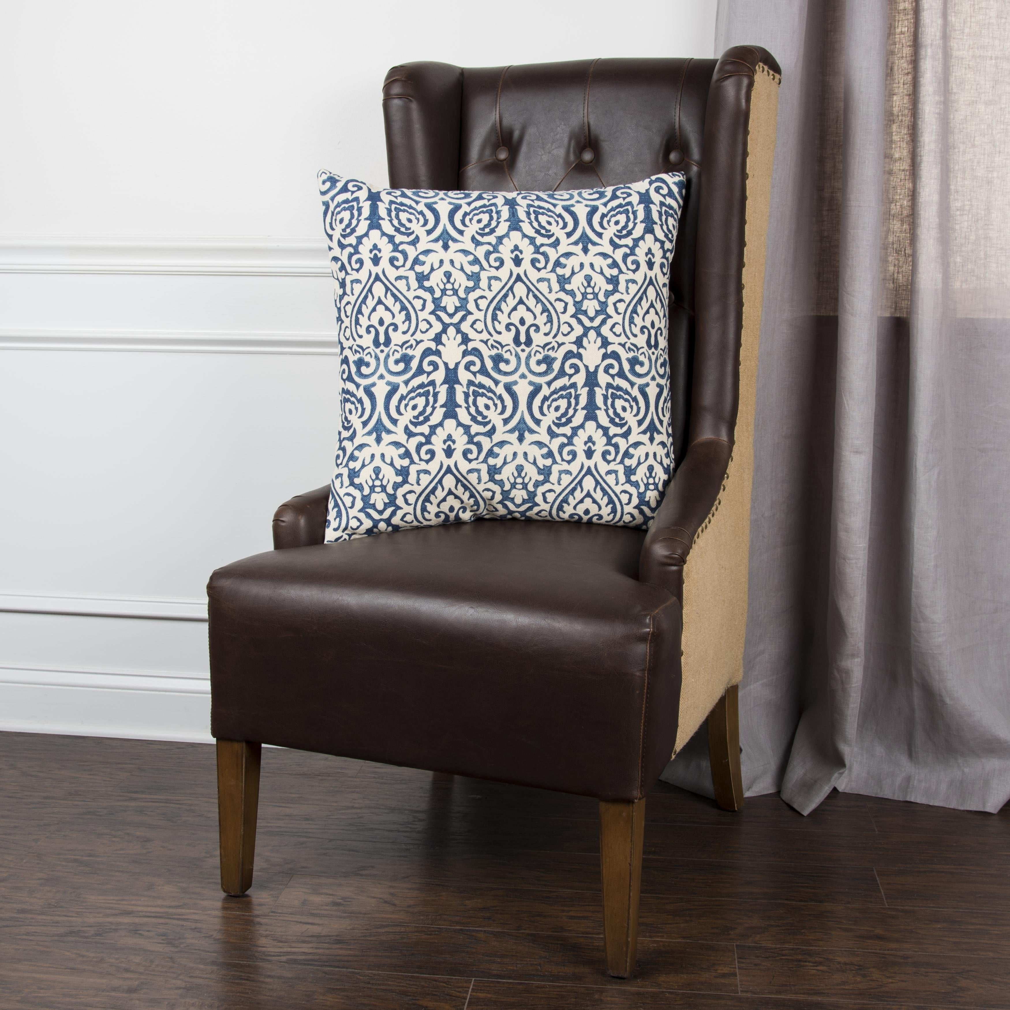 Rizzy Home Blue Cotton Damask Throw Pillow