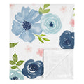 Navy Blue Pink Watercolor Floral Girl Baby Receiving Security Swaddle Blanket Blush Green Shabby Chic Rose