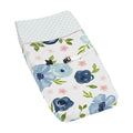 Navy Blue Pink Watercolor Floral Girl Changing Pad Cover Blush Green White Shabby Chic Flower Polka Dot