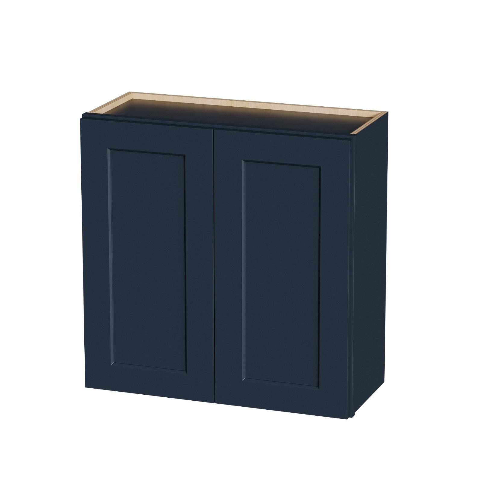 Navy Blue Shaker 30 Solid Wood Wall Cabinet Soft Close Hinges Adjustable Shelves Double Door For Kitchen