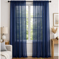 Navy Blue Sheer Window Rod Pocket Curtain Set 90 Inches Long 2 Panels