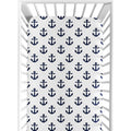 Navy Blue White Anchors Boy Girl Fitted Crib Sheet Nautical Theme Ocean Sailboat Marine Sailor Anchor Unisex Gender Neutral