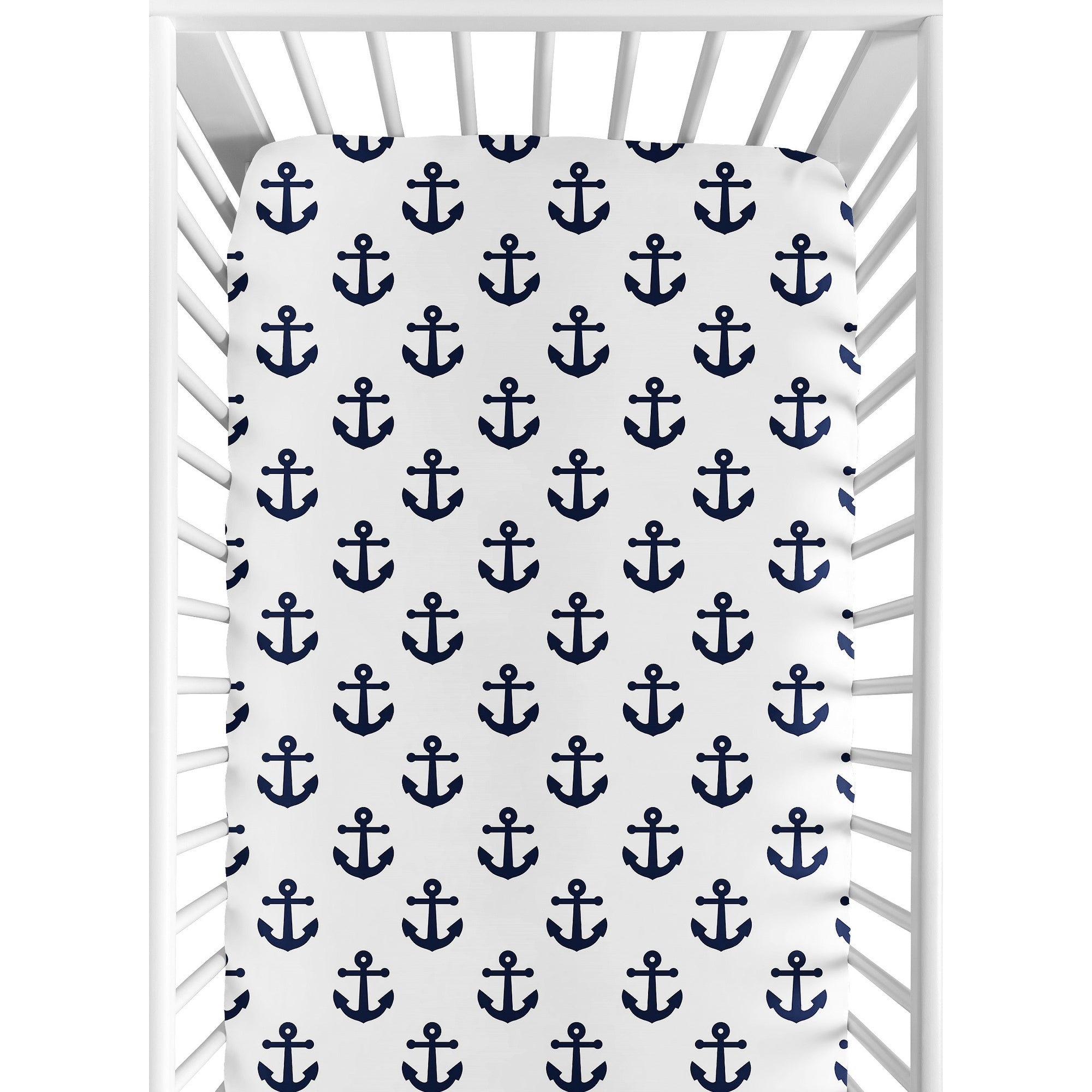Navy Blue White Anchors Boy Girl Fitted Crib Sheet Nautical Theme Ocean Sailboat Marine Sailor Anchor Unisex Gender Neutral
