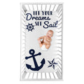 Navy Blue White Anchors Boy Girl Photo Op Fitted Crib Sheet Nautical Ocean Sailboat Sea Sailor Anchor Unisex Gender Neutral