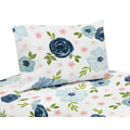 Navy Blue And Pink Watercolor Floral 4 Piece Queen Sheet Set Blush Green And White Shabby Chic Rose Flower
