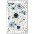 Navy Blue And Pink Watercolor Floral Baby Girl Fitted Mini Crib Sheet Blush Green White Shabby Chic Flower