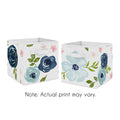 Navy Blue And Pink Watercolor Floral Foldable Fabric Storage Bins Blush Green White Shabby Chic Rose Flower