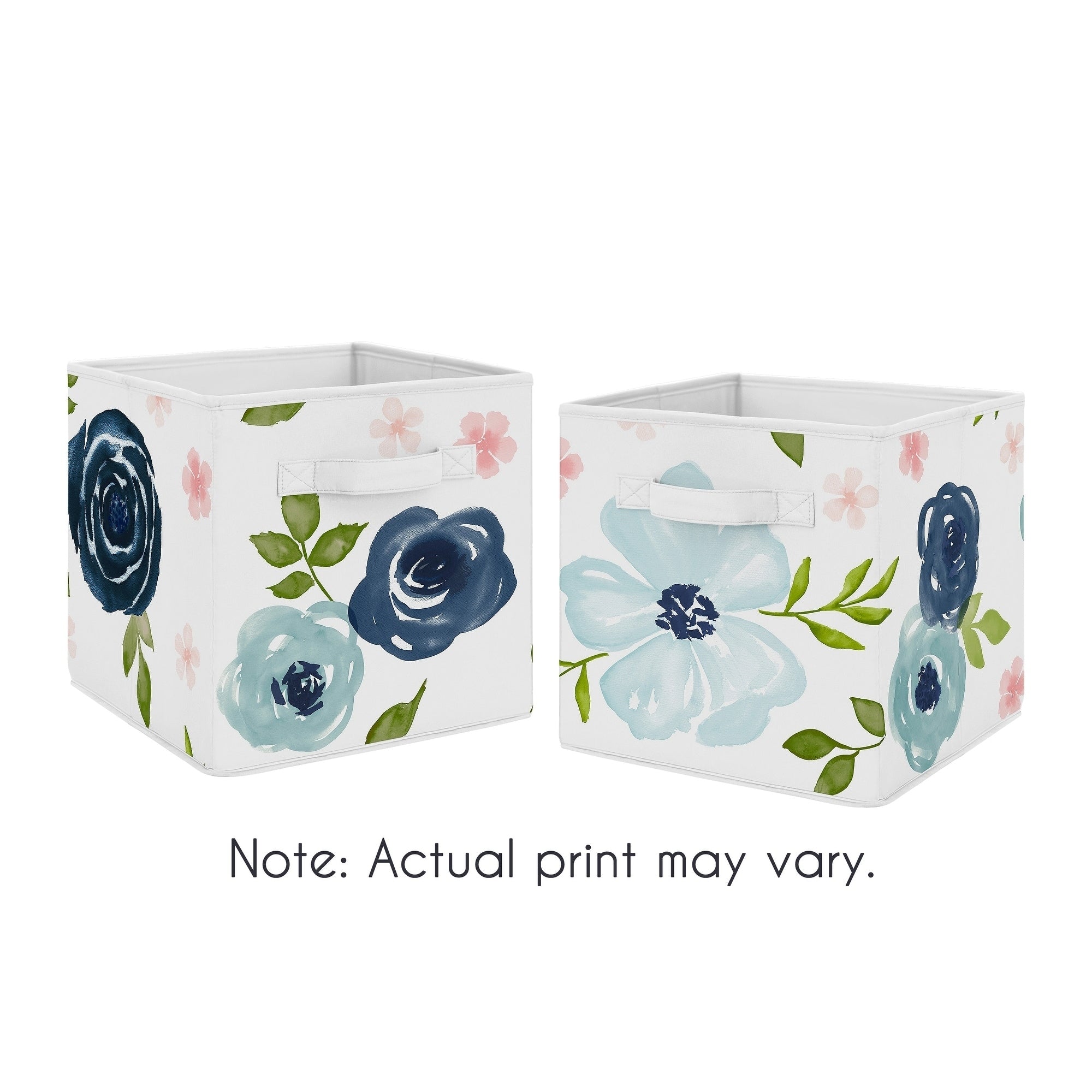 Navy Blue And Pink Watercolor Floral Foldable Fabric Storage Bins Blush Green White Shabby Chic Rose Flower