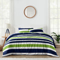 Navy And Lime Green On White Stripe Full Queen 3 Piece Comforter Set